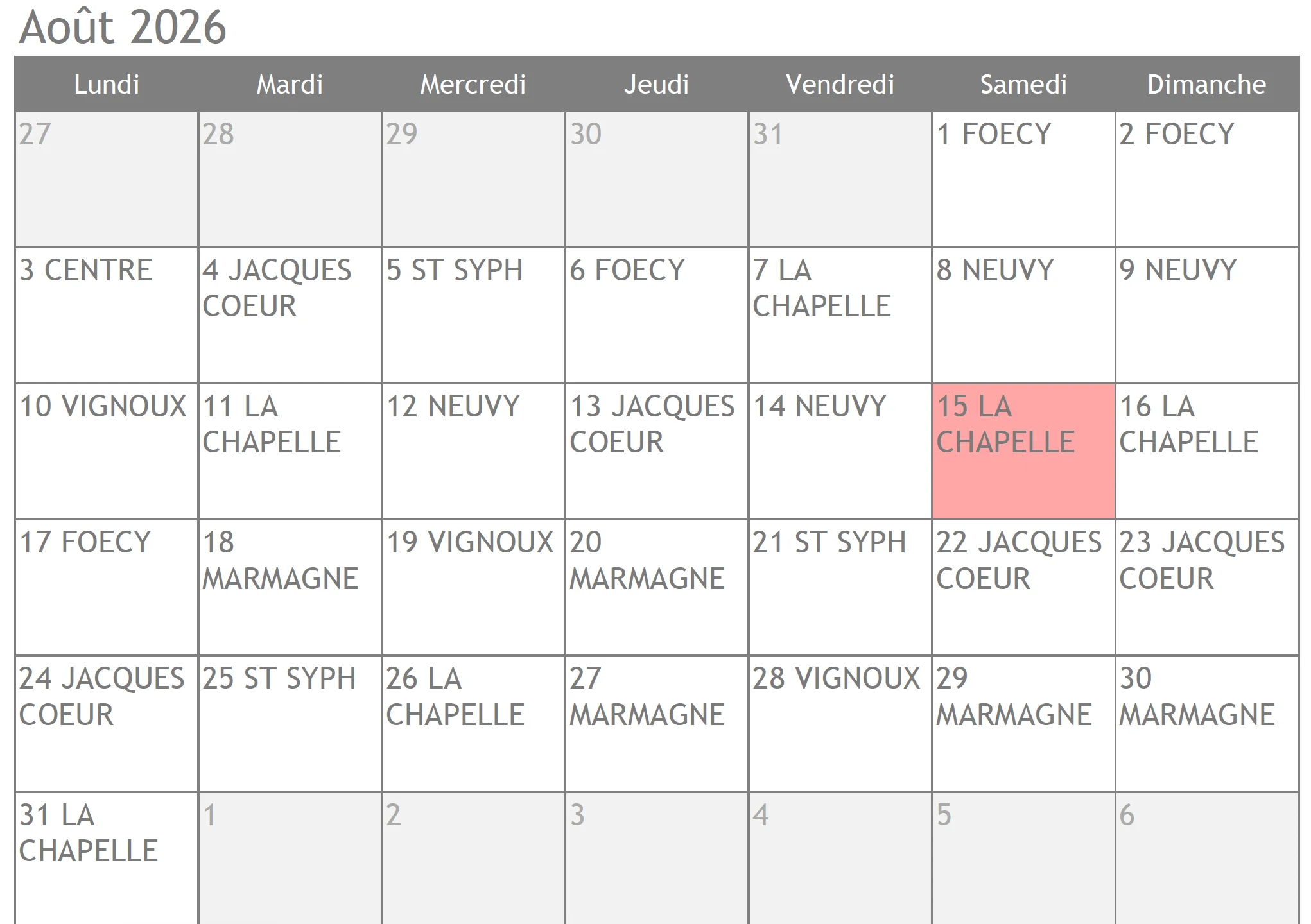 planning pharmacie de garde août 2026