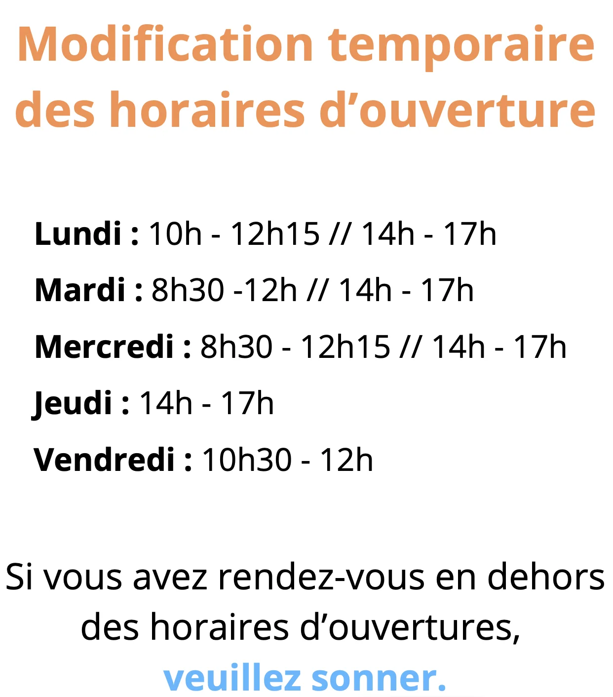 Horaires jusqu'au 31/10/2026