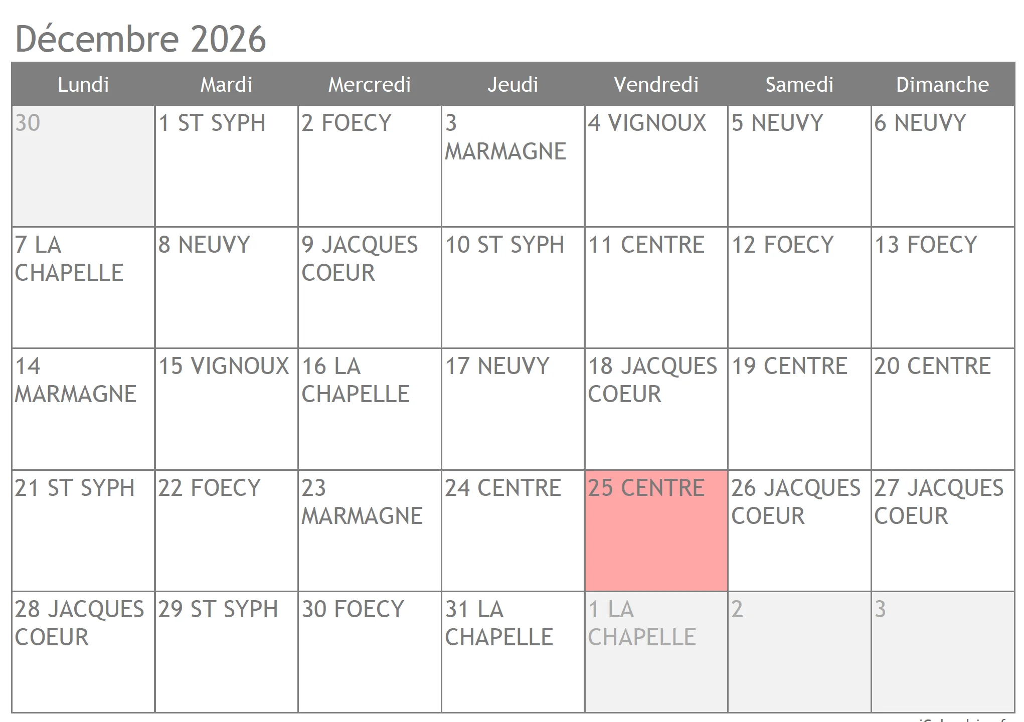 planning pharmacie de garde décembre 2026