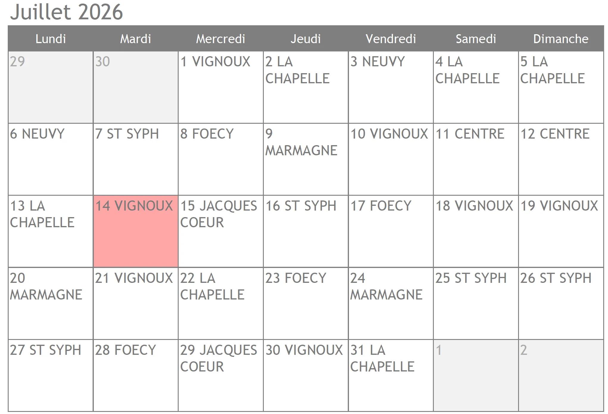 planning pharmacie de garde juillet 2026