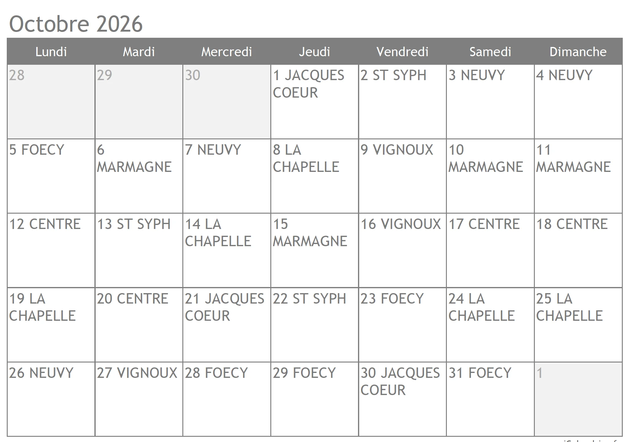 planning pharmacie de garde octobre 2026