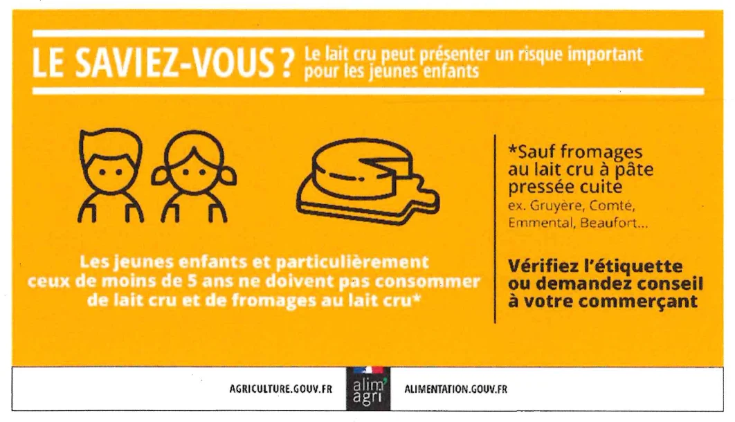 SUPPORT DE COMMUNICATIONINSTITUTIONNELLE SURLE RISQUE SANITAIRE EN LIEN AVEC LA CONSOMMATION DE FROMAGES AU LAIT CRU