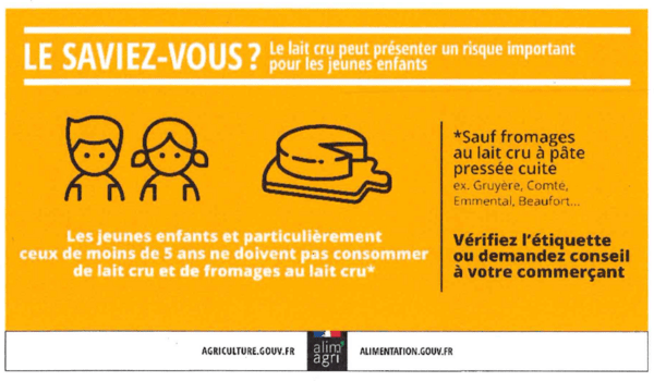 SUPPORT DE COMMUNICATIONINSTITUTIONNELLE SURLE RISQUE SANITAIRE EN LIEN AVEC LA CONSOMMATION DE FROMAGES AU LAIT CRU